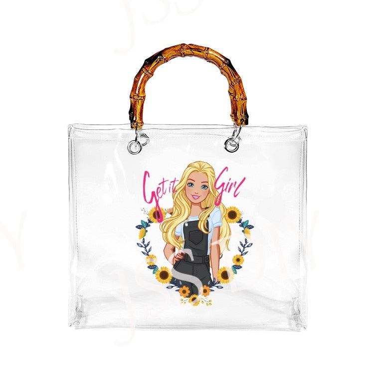 New Diy Barbie Handbag Fashion Women All-Match Jelly Transparent Pvc Tote Bags High Capacity Ladies Organizer Cosmetic Bag Gifts bag 8