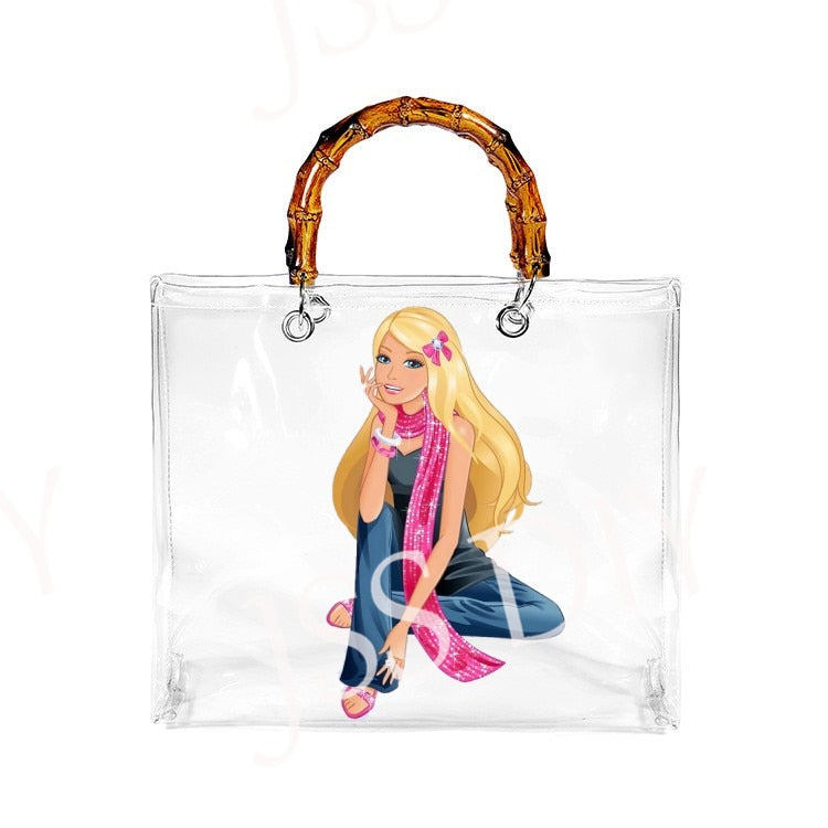 New Diy Barbie Handbag Fashion Women All-Match Jelly Transparent Pvc Tote Bags High Capacity Ladies Organizer Cosmetic Bag Gifts bag 2