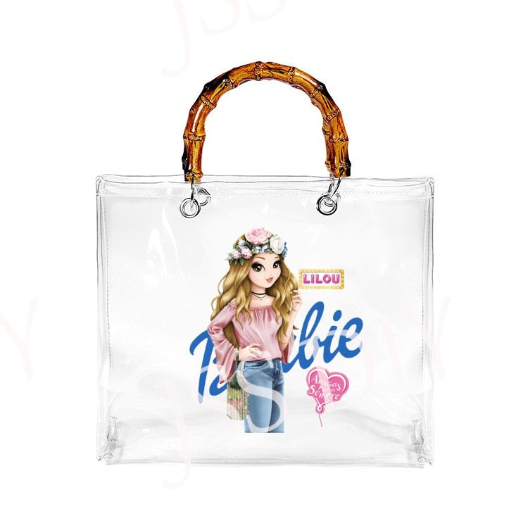 New Diy Barbie Handbag Fashion Women All-Match Jelly Transparent Pvc Tote Bags High Capacity Ladies Organizer Cosmetic Bag Gifts bag 7