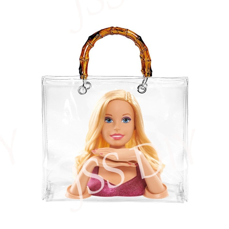 New Diy Barbie Handbag Fashion Women All-Match Jelly Transparent Pvc Tote Bags High Capacity Ladies Organizer Cosmetic Bag Gifts bag 4