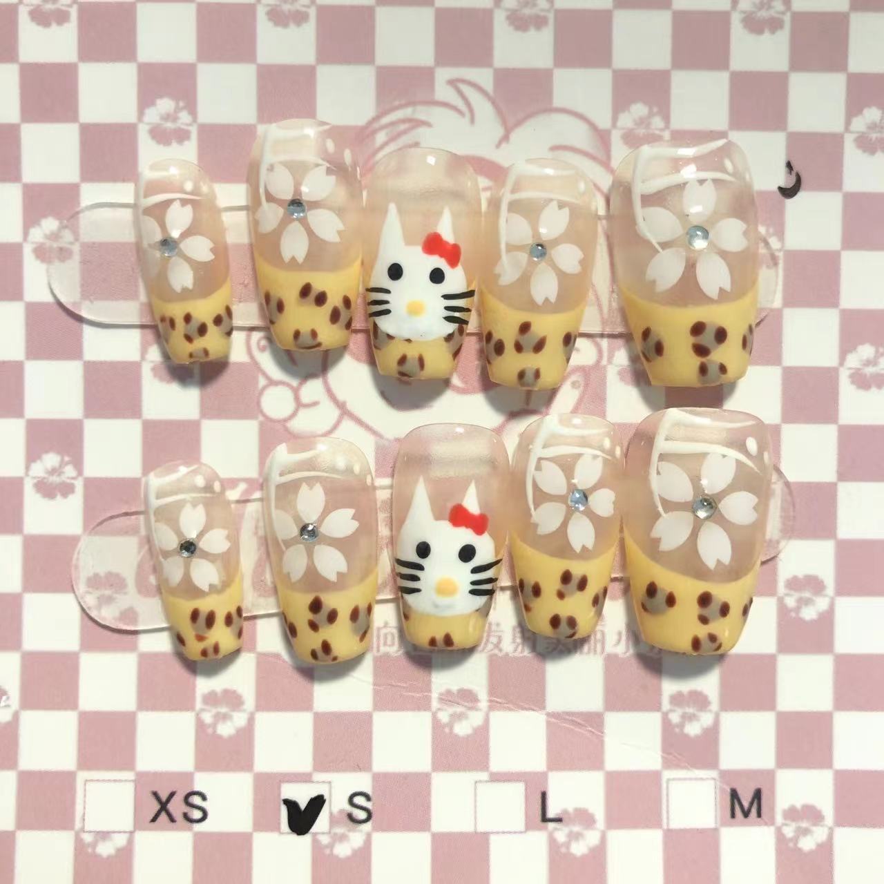 New Diy Hello Kitty Spice Girls Y2k Punk Finished Customized Sparkling Diamond Handmade Press on Nail Tips Detachable Manicure Z