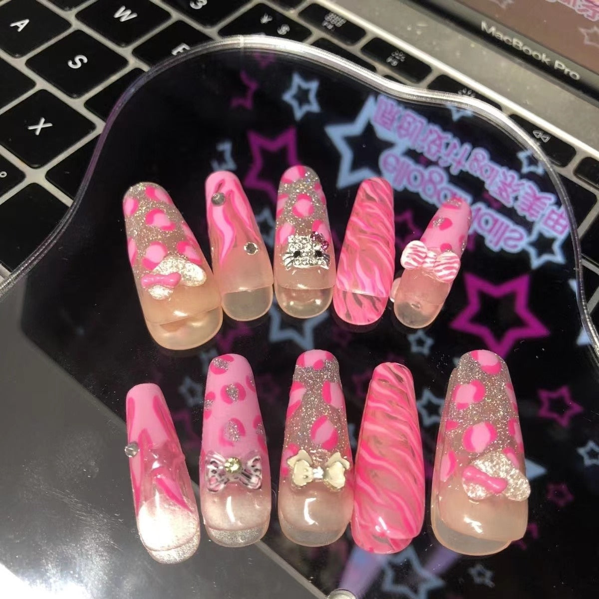 New Diy Hello Kitty Spice Girls Y2k Punk Finished Customized Sparkling Diamond Handmade Press on Nail Tips Detachable Manicure