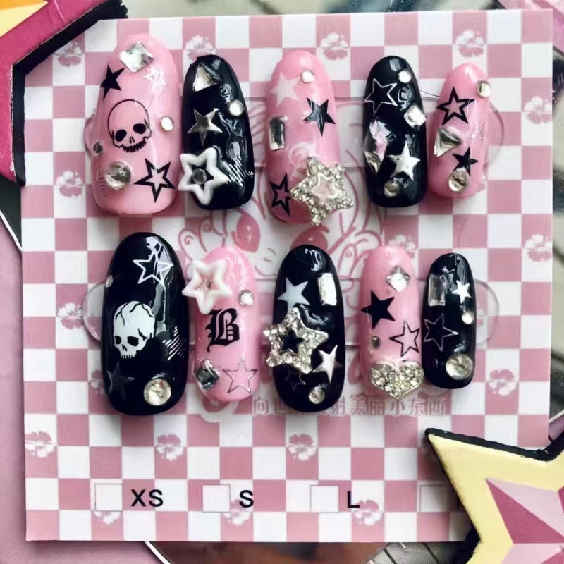 New Diy Hello Kitty Spice Girls Y2k Punk Finished Customized Sparkling Diamond Handmade Press on Nail Tips Detachable Manicure X