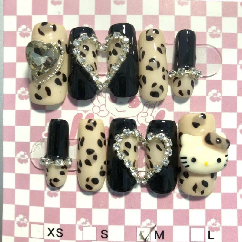 New Diy Hello Kitty Spice Girls Y2k Punk Finished Customized Sparkling Diamond Handmade Press on Nail Tips Detachable Manicure