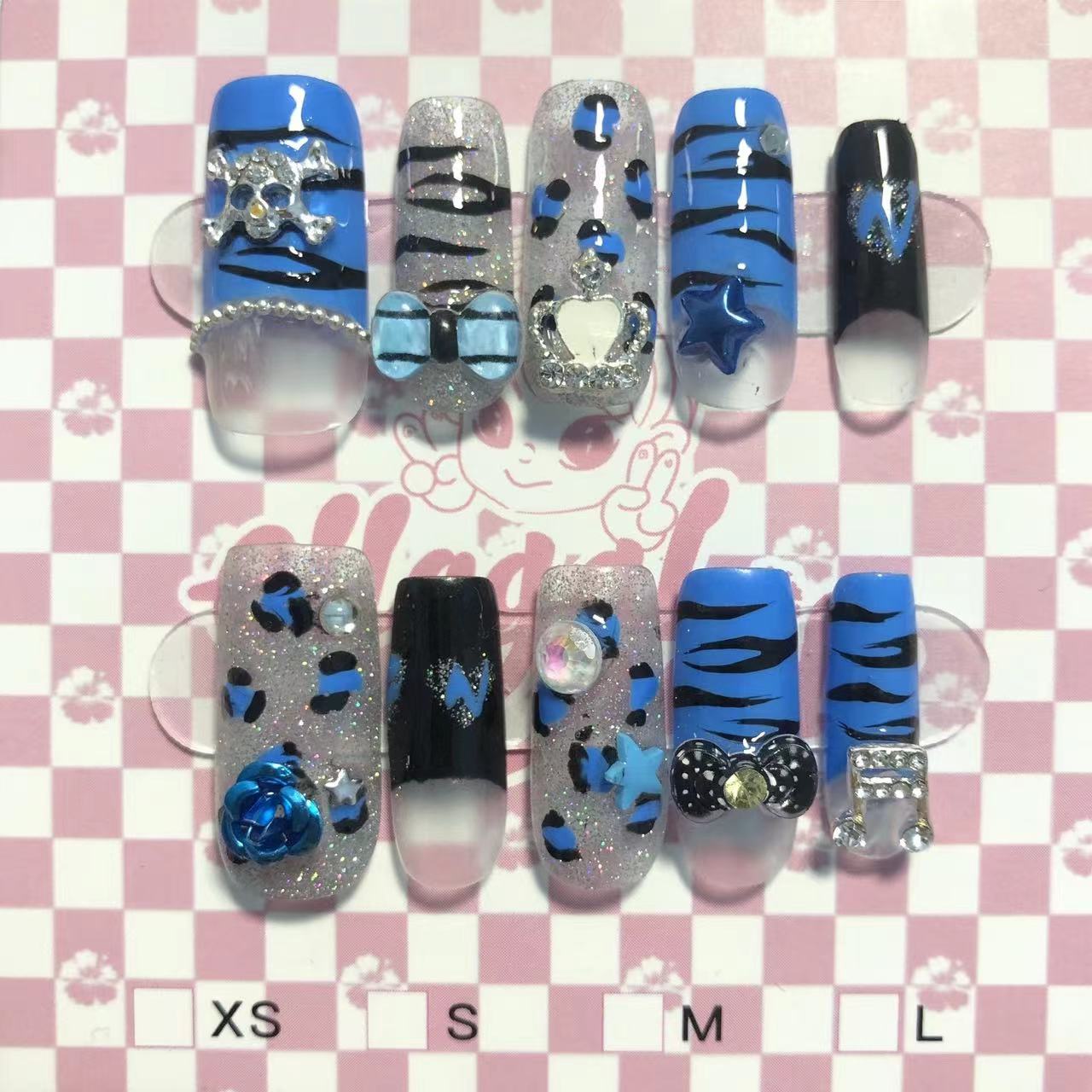 New Diy Hello Kitty Spice Girls Y2k Punk Finished Customized Sparkling Diamond Handmade Press on Nail Tips Detachable Manicure 1