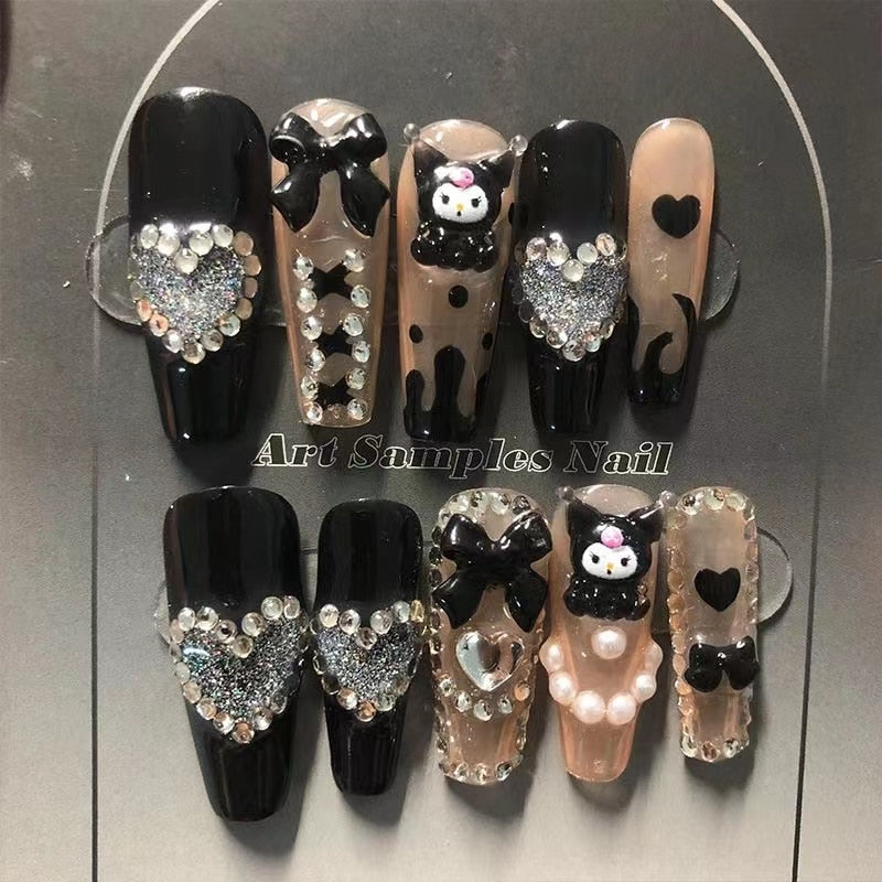 New Diy Hello Kitty Spice Girls Y2k Punk Finished Customized Sparkling Diamond Handmade Press on Nail Tips Detachable Manicure E