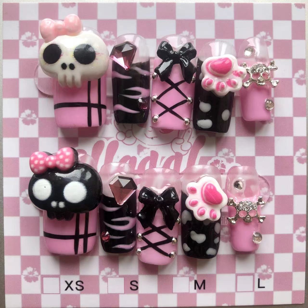 New Diy Hello Kitty Spice Girls Y2k Punk Finished Customized Sparkling Diamond Handmade Press on Nail Tips Detachable Manicure T