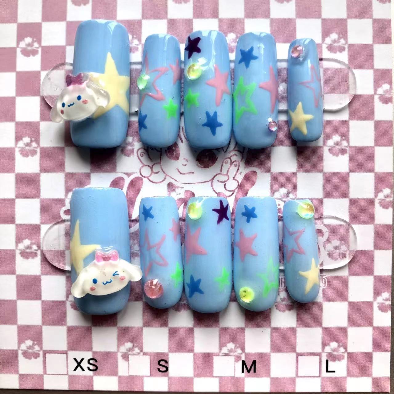 New Diy Hello Kitty Spice Girls Y2k Punk Finished Customized Sparkling Diamond Handmade Press on Nail Tips Detachable Manicure