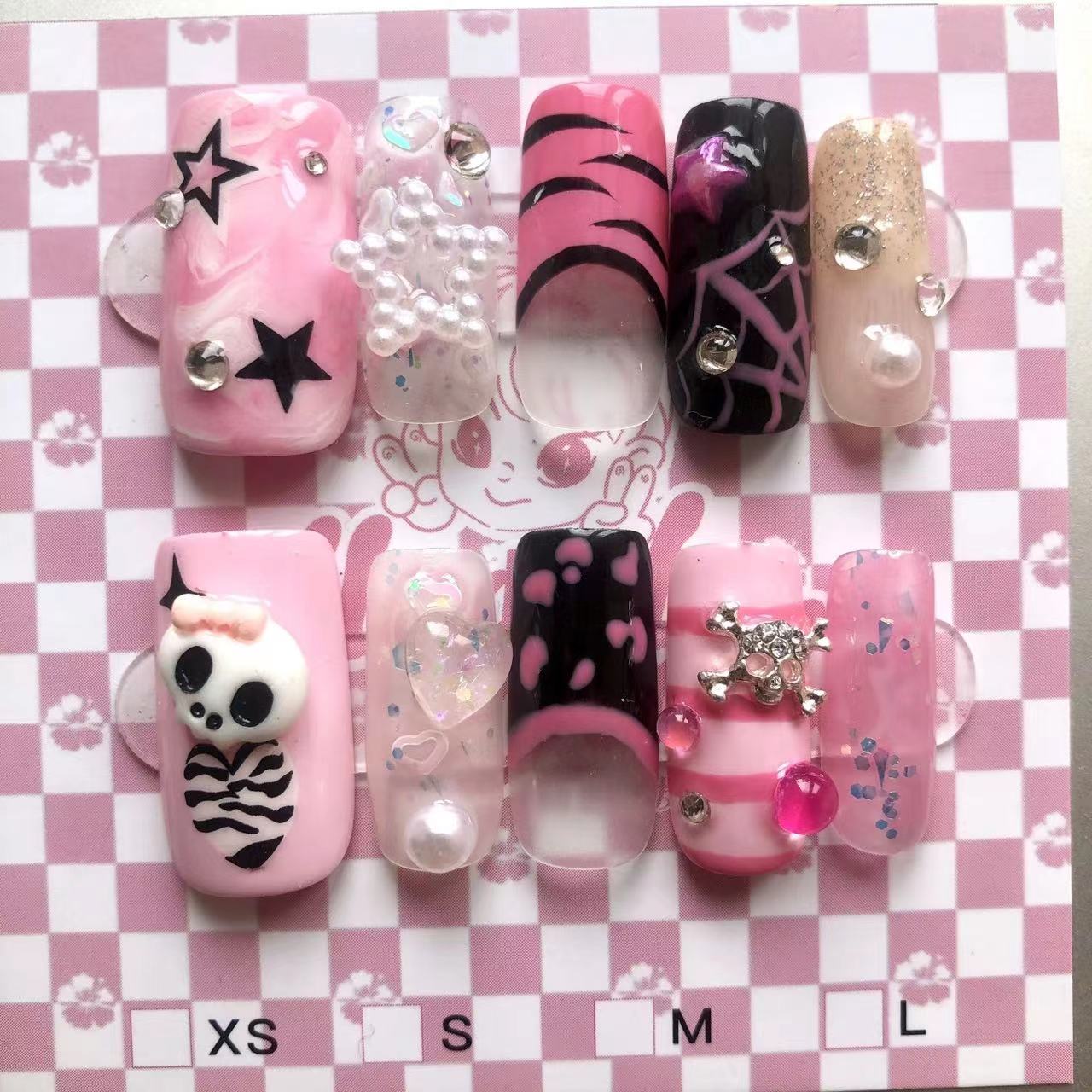 New Diy Hello Kitty Spice Girls Y2k Punk Finished Customized Sparkling Diamond Handmade Press on Nail Tips Detachable Manicure I