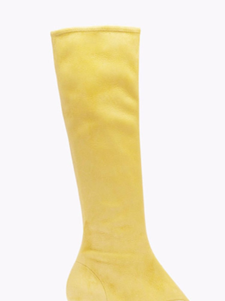 New European and American Fish Mouth Clip Toe Mid Boot, Fashionable Thin High Heel Side Zipper Women's High Tube Cool Boot 506-1-faint yellow