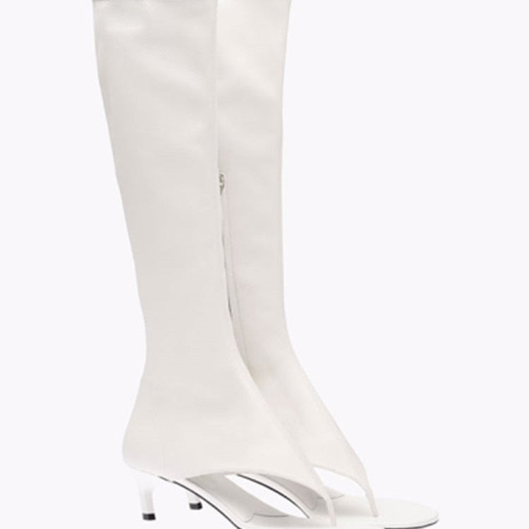 New European and American Fish Mouth Clip Toe Mid Boot, Fashionable Thin High Heel Side Zipper Women's High Tube Cool Boot 506-white