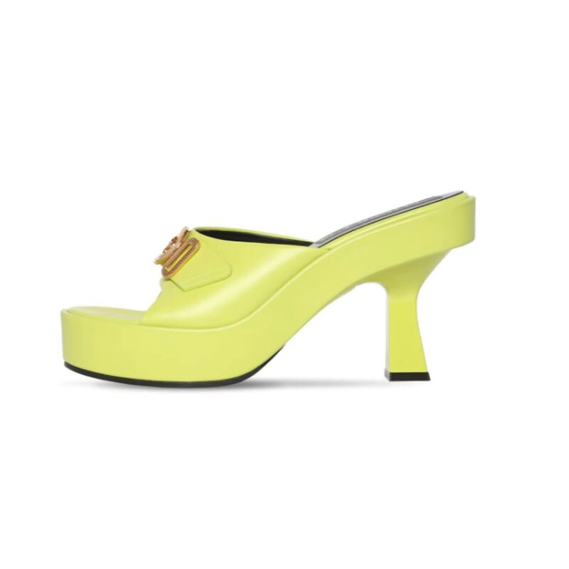 New European and American High-heeled Slippers with Thick Soles In The Summer of 2024 Fashion Metal Belt Buckle Show Sandals