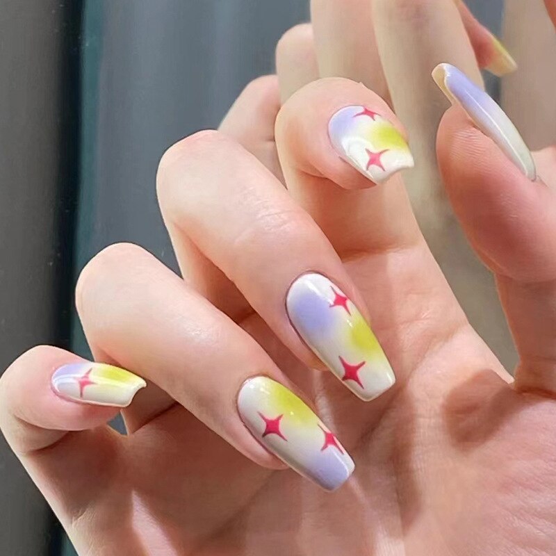 New Fake Nails Art Gel Tips Full Cover 24pcs Pink Shiny Shards With Press Glue Design Clear Short Ballet False Nails Press On QH322