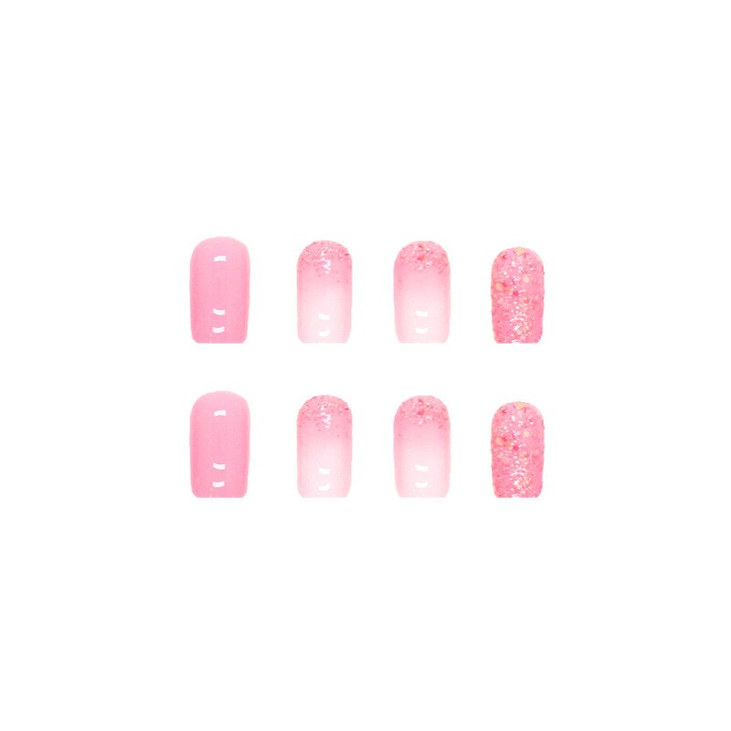 New Fake Nails Art Gel Tips Full Cover 24pcs Pink Shiny Shards With Press Glue Design Clear Short Ballet False Nails Press On