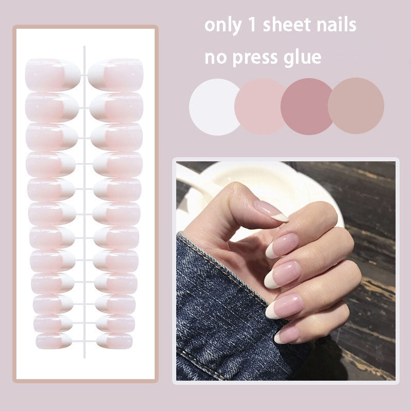 New Fake Nails Art Gel Tips Full Cover 24pcs Pink Shiny Shards With Press Glue Design Clear Short Ballet False Nails Press On no press glue