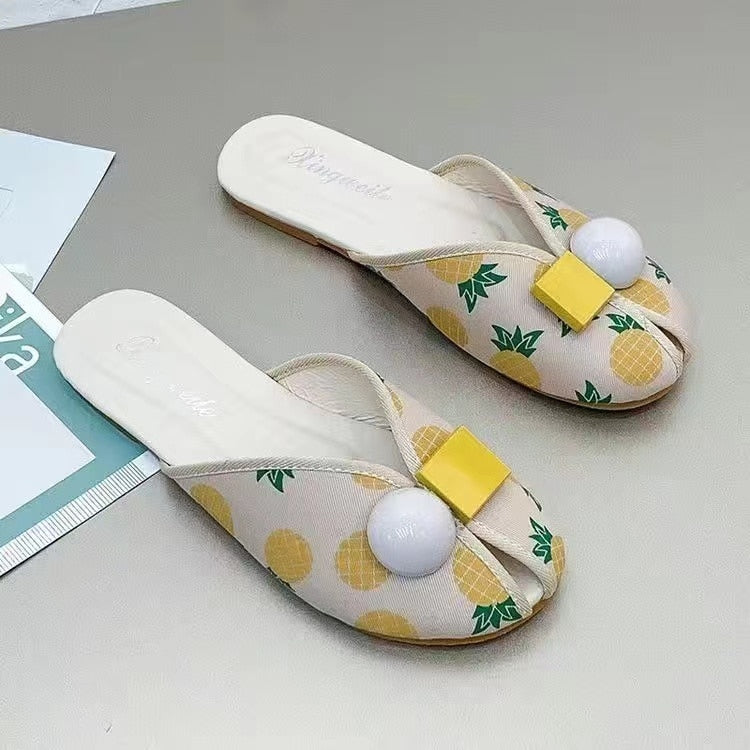 New Fashion Flat Beach Slides Summer New Slippers Women Shoes Woman Mules Fish Mouth Comfortable Cover Toe Ladies Shoes Pineapple