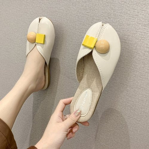 New Fashion Flat Beach Slides Summer New Slippers Women Shoes Woman Mules Fish Mouth Comfortable Cover Toe Ladies Shoes Beige