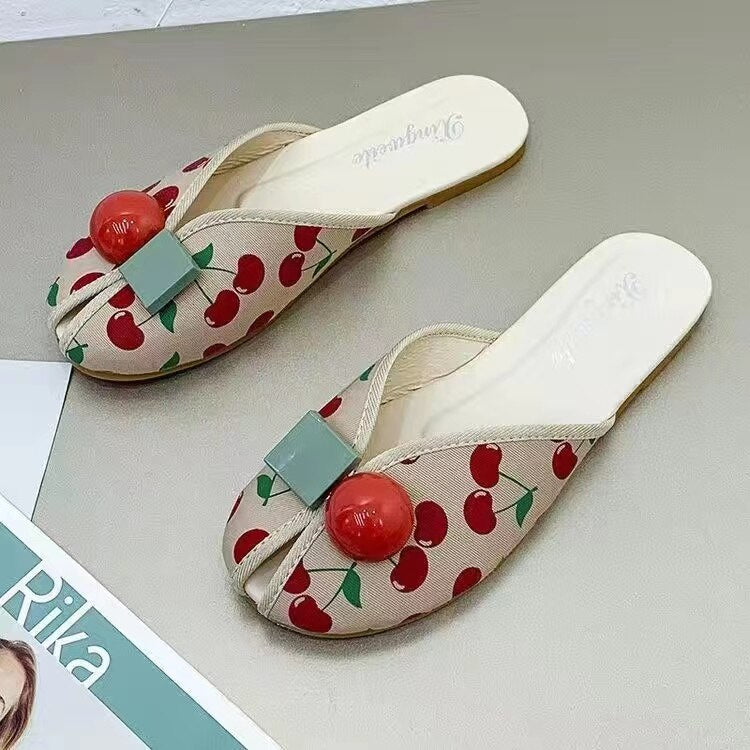 New Fashion Flat Beach Slides Summer New Slippers Women Shoes Woman Mules Fish Mouth Comfortable Cover Toe Ladies Shoes Cherry
