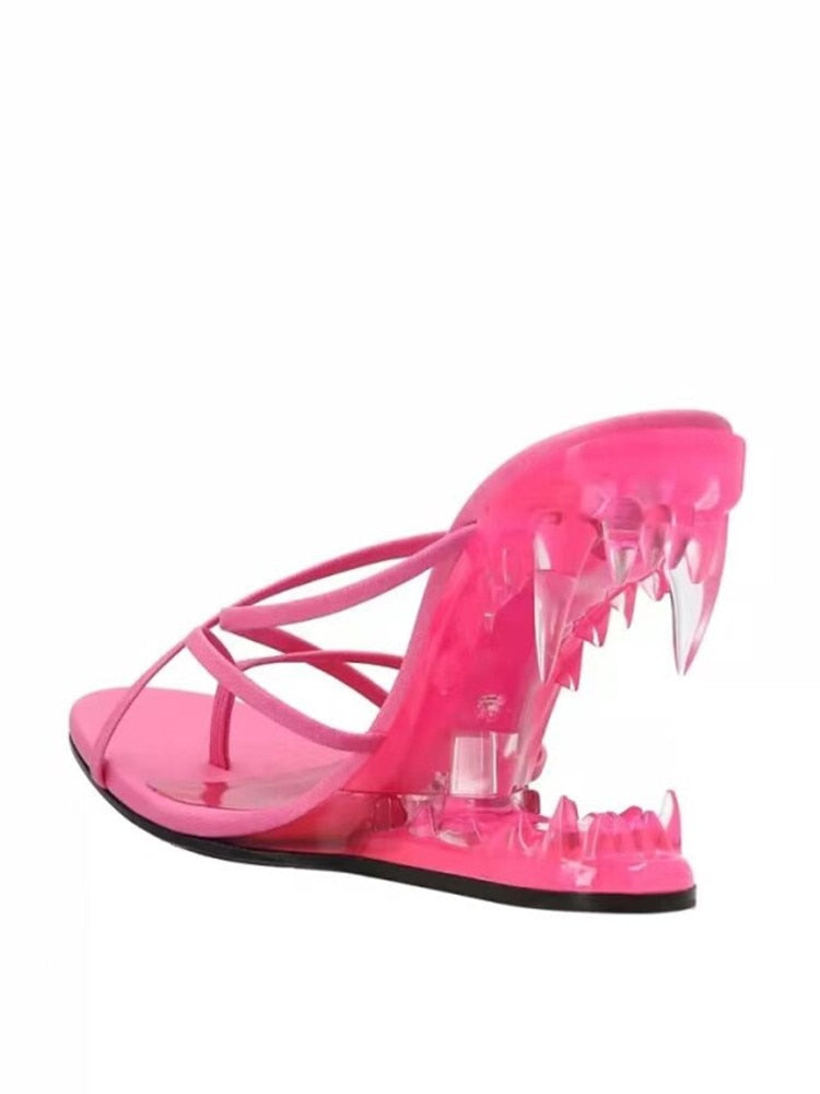 New Fashion Metal Teeth Shaped Heel Sandals Round Toe Back Zipper Women's Dress Large Women's Sandals Summer