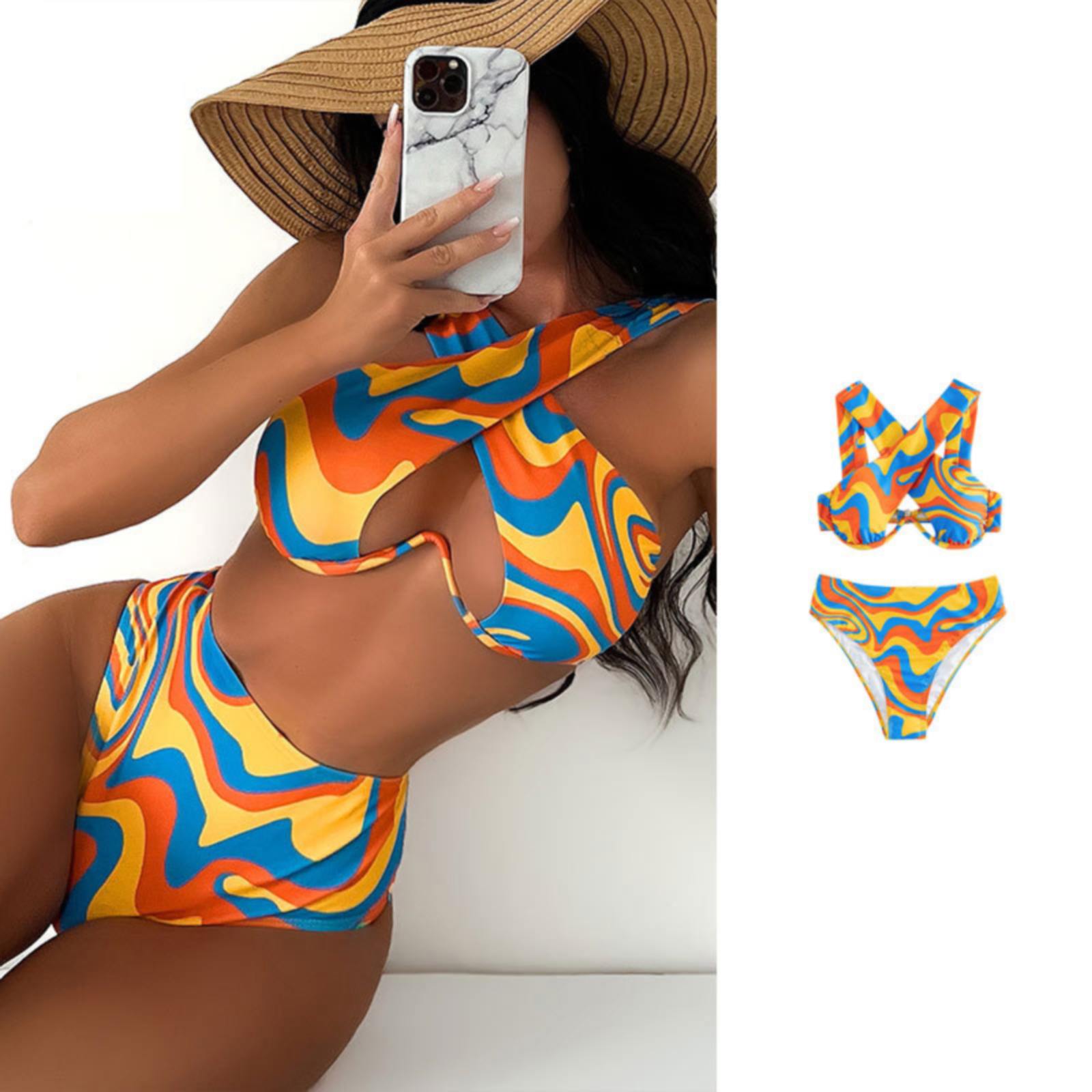 High Elastic Bikini Set for 2024 Summer Two Pieces