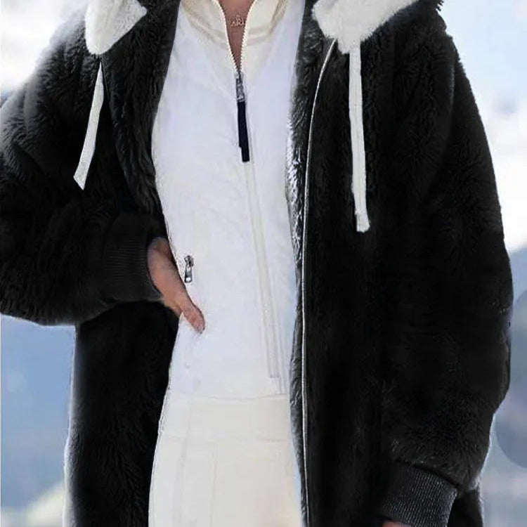 New In Spring Autumn Loose Plush Zipper Hooded Jacket Women's Coats and Jackets Women's Pink Clothes Winter Jackets Women Tops Black