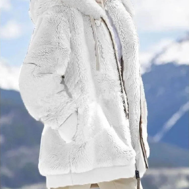 New In Spring Autumn Loose Plush Zipper Hooded Jacket Women's Coats and Jackets Women's Pink Clothes Winter Jackets Women Tops White