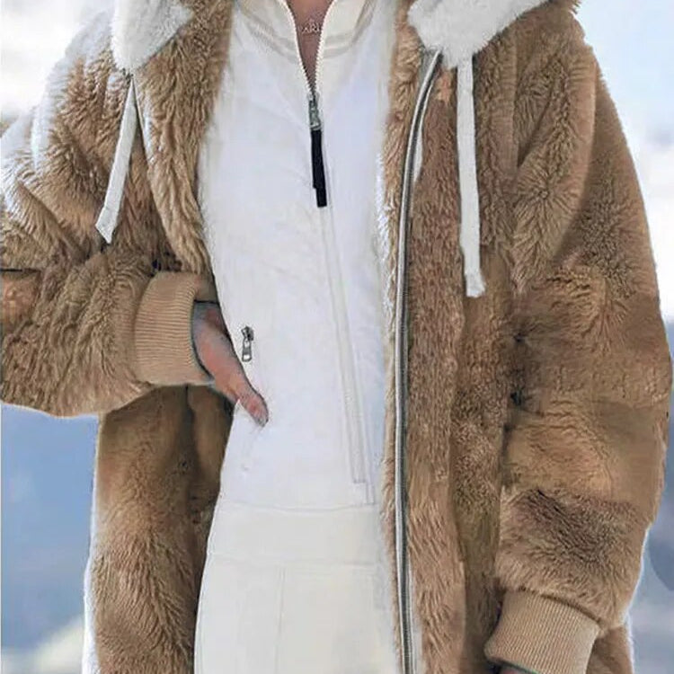 New In Spring Autumn Loose Plush Zipper Hooded Jacket Women's Coats and Jackets Women's Pink Clothes Winter Jackets Women Tops Khaki