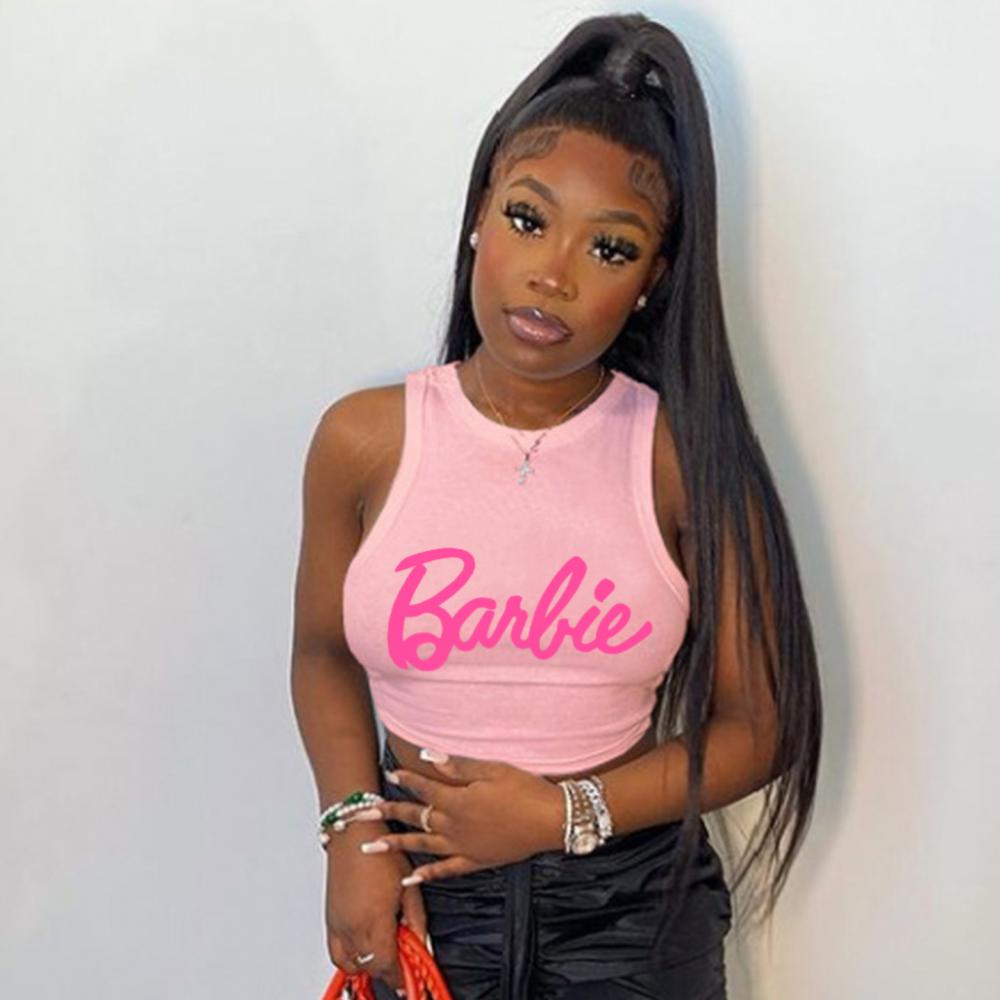 New Kawaii Barbie Crop Top Sexy Girls Summer Sleeveless Camisole Vest Y2K Ladies Slim Fashion T-Shirt Casual Tank Tops Gifts
