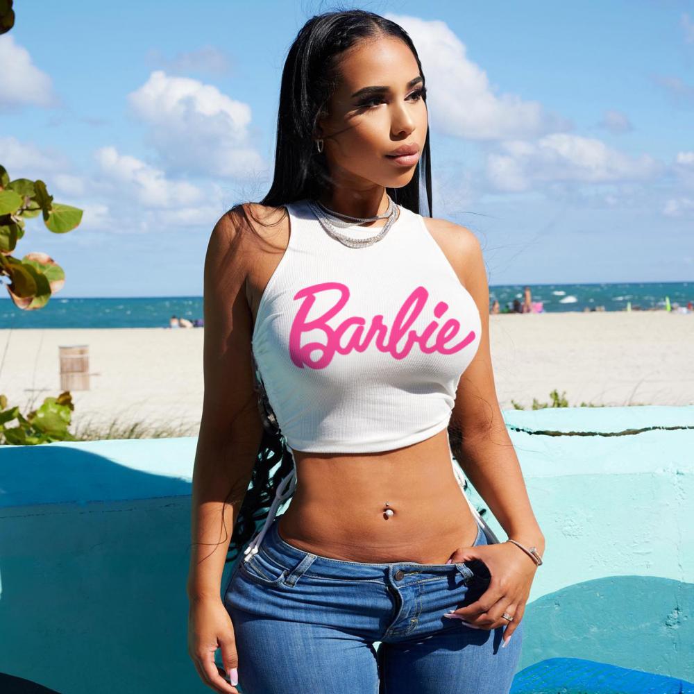 New Kawaii Barbie Crop Top Sexy Girls Summer Sleeveless Camisole Vest Y2K Ladies Slim Fashion T-Shirt Casual Tank Tops Gifts