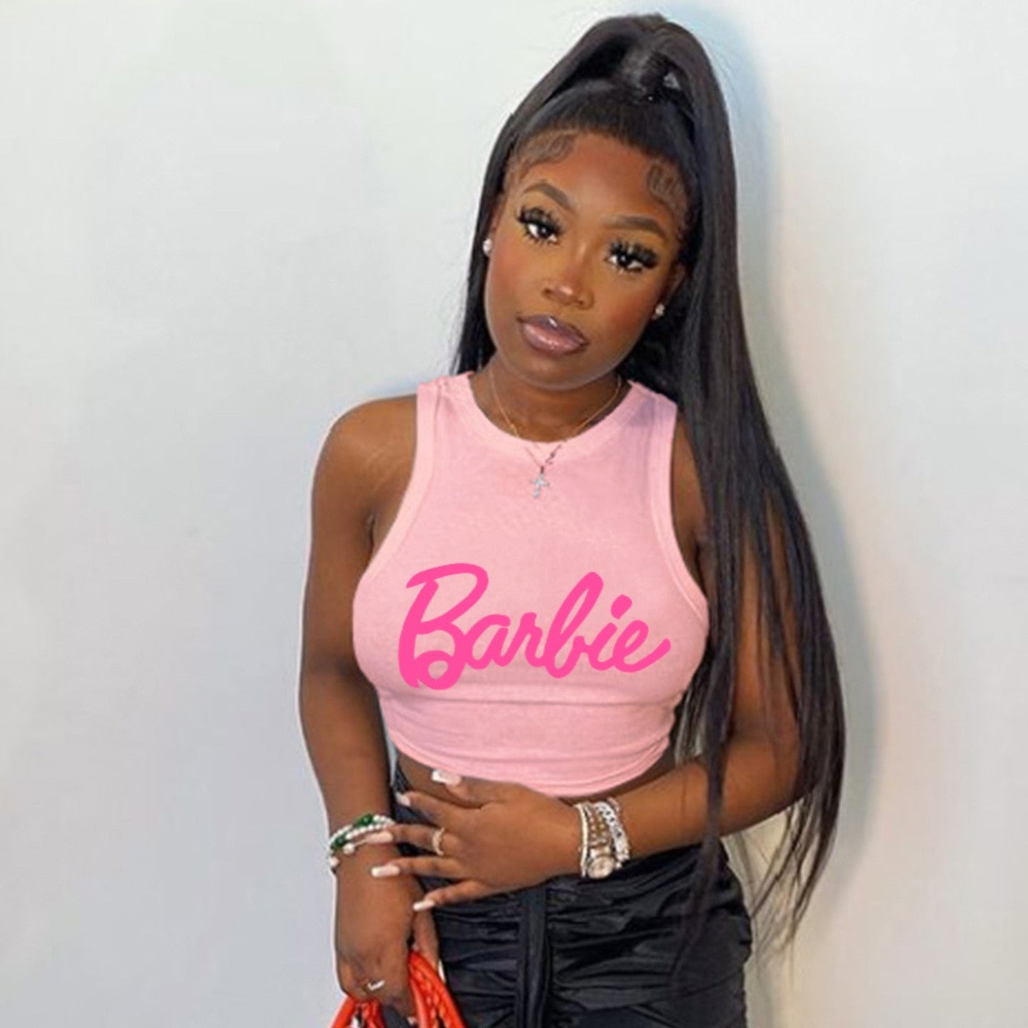 New Kawaii Barbie Crop Top Sexy Girls Summer Sleeveless Camisole Vest Y2K Ladies Slim Fashion T-Shirt Casual Tank Tops Gifts ouse