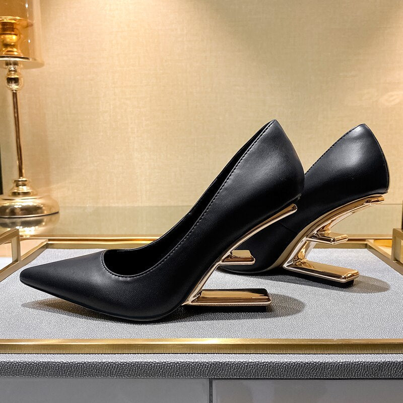 New Metal High Heels Women Shoes Strange Style Pumps Women Pointed Toe Buckle Party Dress Shoes Women Fashion Zapatos De Mujer
