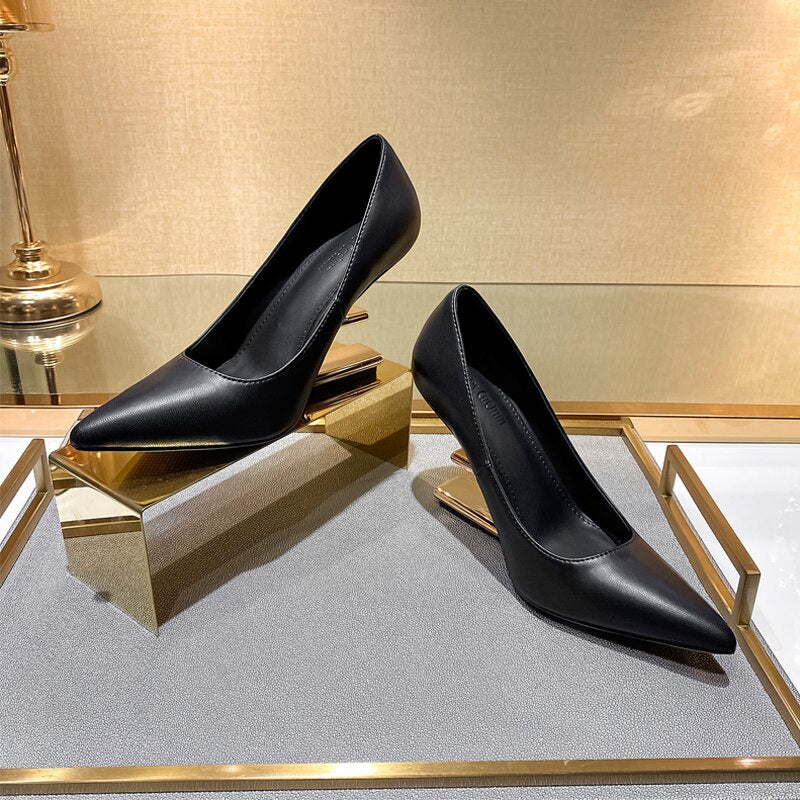 New Metal High Heels Women Shoes Strange Style Pumps Women Pointed Toe Buckle Party Dress Shoes Women Fashion Zapatos De Mujer