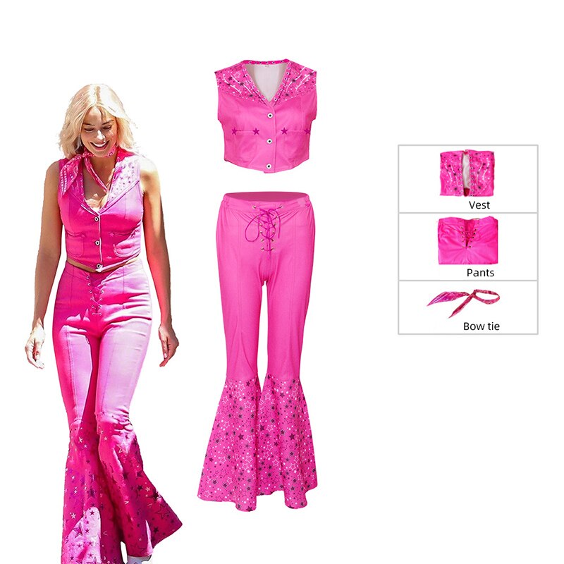 New Movie Barbie Cosplay Costume Hot Starry Pink Top and Pants Pink Dress Woman Halloween Role Play Party Costume for Gilrs Costume