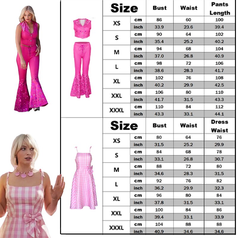 New Movie Barbie Cosplay Costume Hot Starry Pink Top and Pants Pink Dress Woman Halloween Role Play Party Costume for Gilrs
