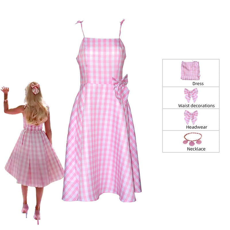 New Movie Barbie Cosplay Costume Hot Starry Pink Top and Pants Pink Dress Woman Halloween Role Play Party Costume for Gilrs Dress