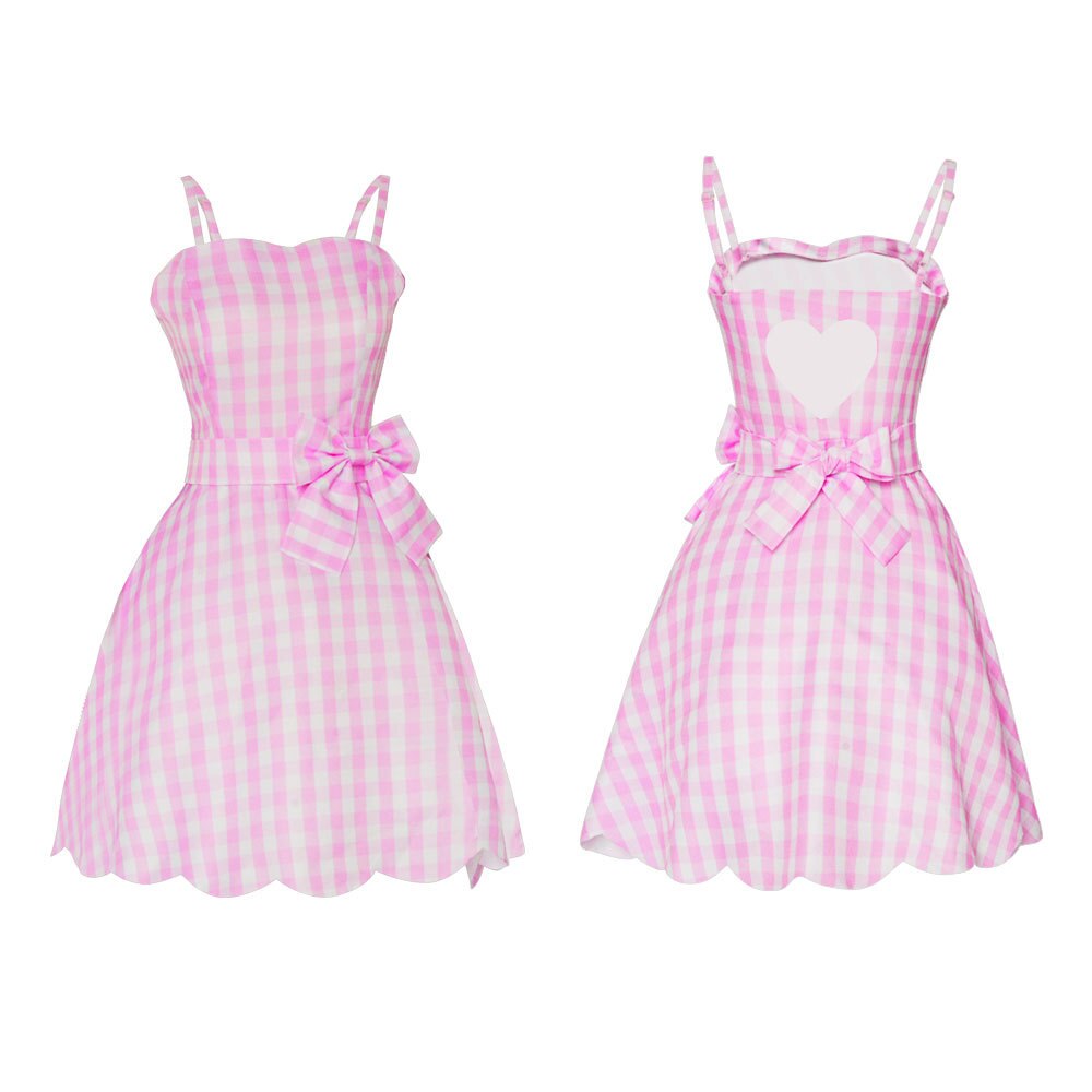New Movies Halloween Girls Barbie Cosplay Costume Party Bow Sleeveless Vintage Pink Plaid Dress Rose Street Punk Clothing Set