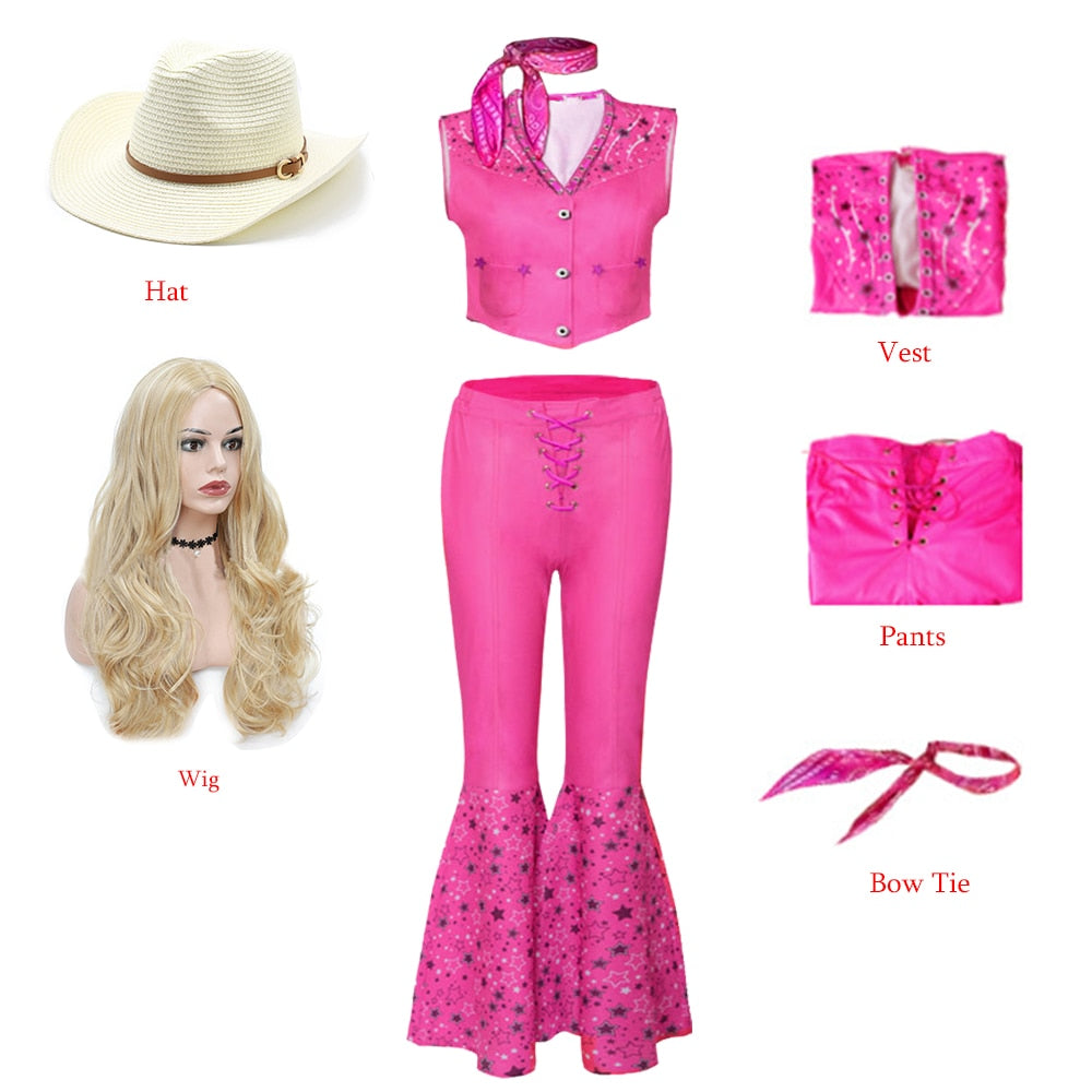 New Movies Halloween Girls Barbie Cosplay Costume Party Bow Sleeveless Vintage Pink Plaid Dress Rose Street Punk Clothing Set Barbie C3