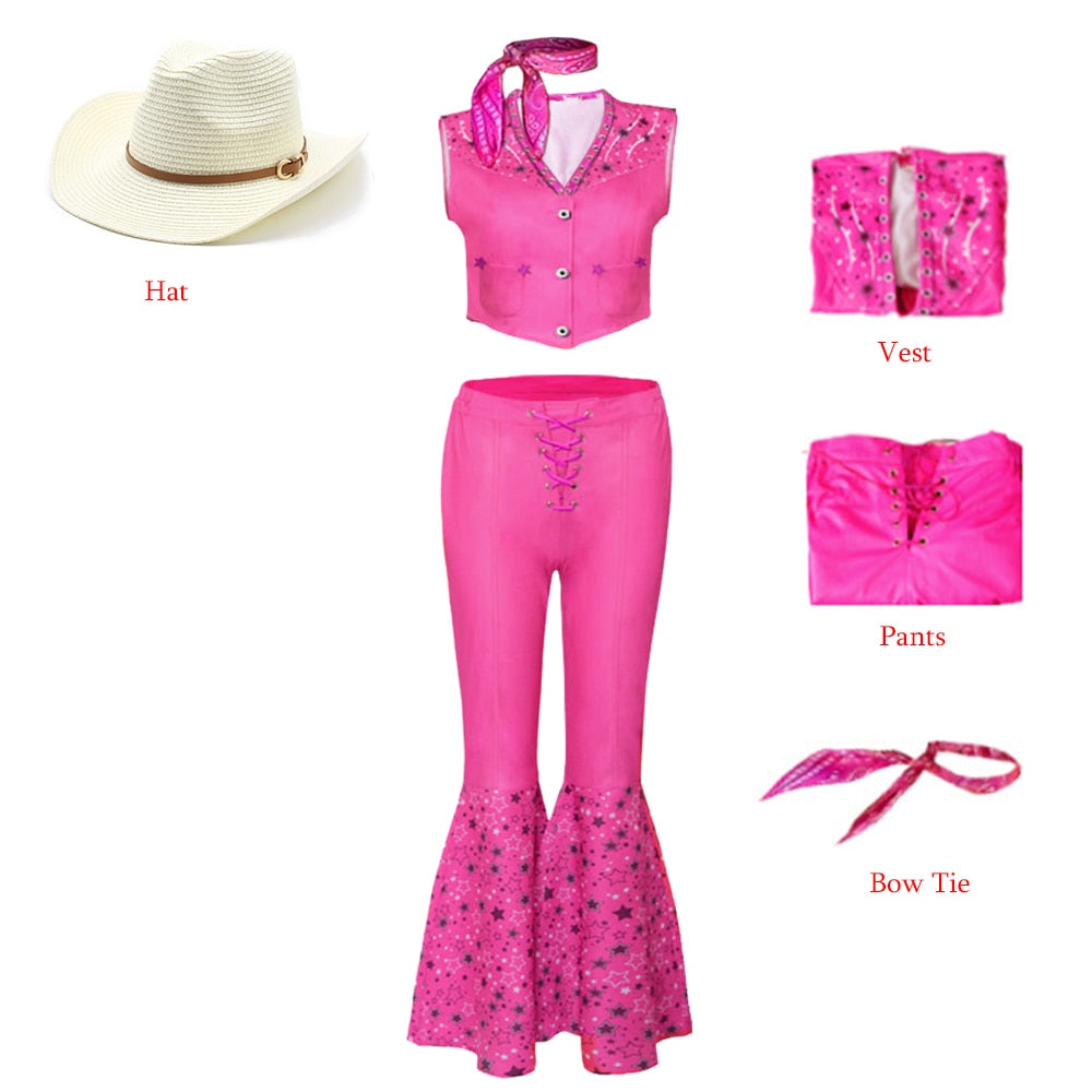 New Movies Halloween Girls Barbie Cosplay Costume Party Bow Sleeveless Vintage Pink Plaid Dress Rose Street Punk Clothing Set Barbie C2