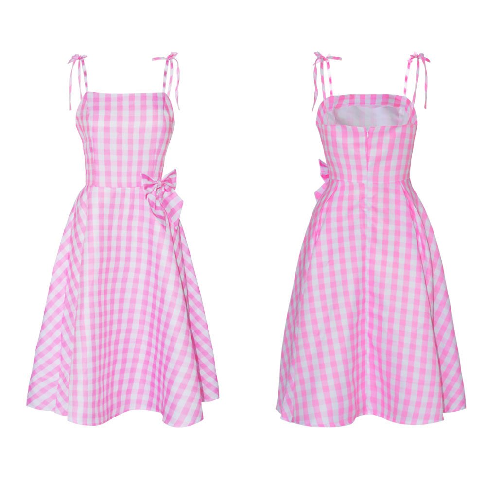 New Movies Halloween Girls Barbie Cosplay Costume Party Bow Sleeveless Vintage Pink Plaid Dress Rose Street Punk Clothing Set