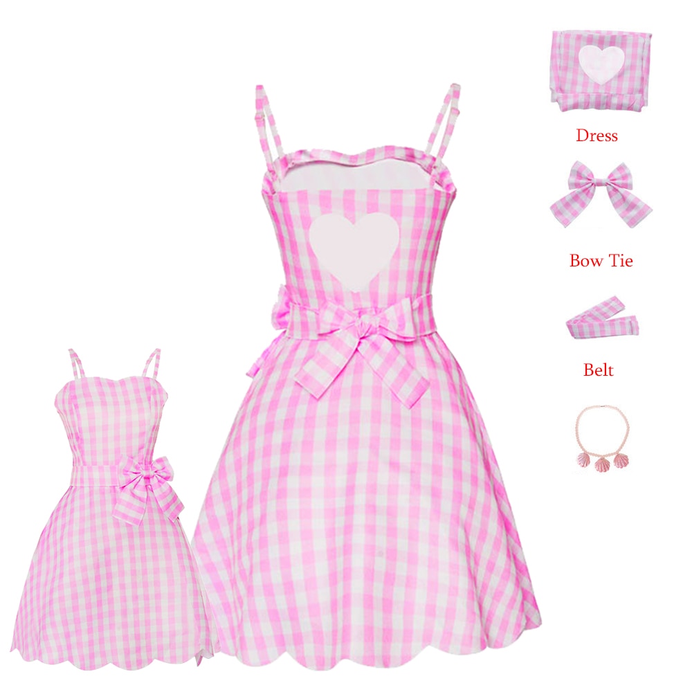 New Movies Halloween Girls Barbie Cosplay Costume Party Bow Sleeveless Vintage Pink Plaid Dress Rose Street Punk Clothing Set Barbie B1