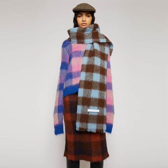 New Scarf Autumn and Winter Multicolor Thickened Plaid Scarf The Same Length Warm Shawl For Men and Women Scarves 37