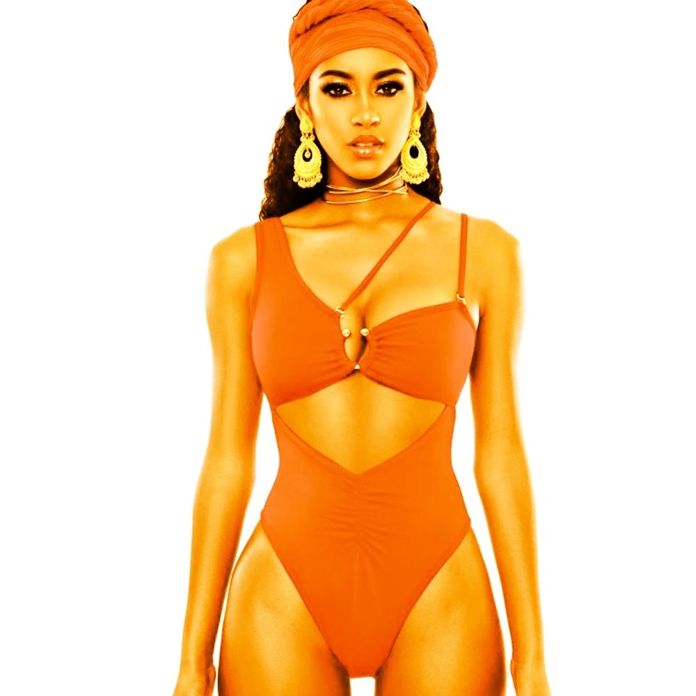 New Sexy Bikini High Waist Totem Print One Piece Swimwear - Swimsuit Female Beach Bikinis Set Bathing Suit Banadores Orange Red One-piece