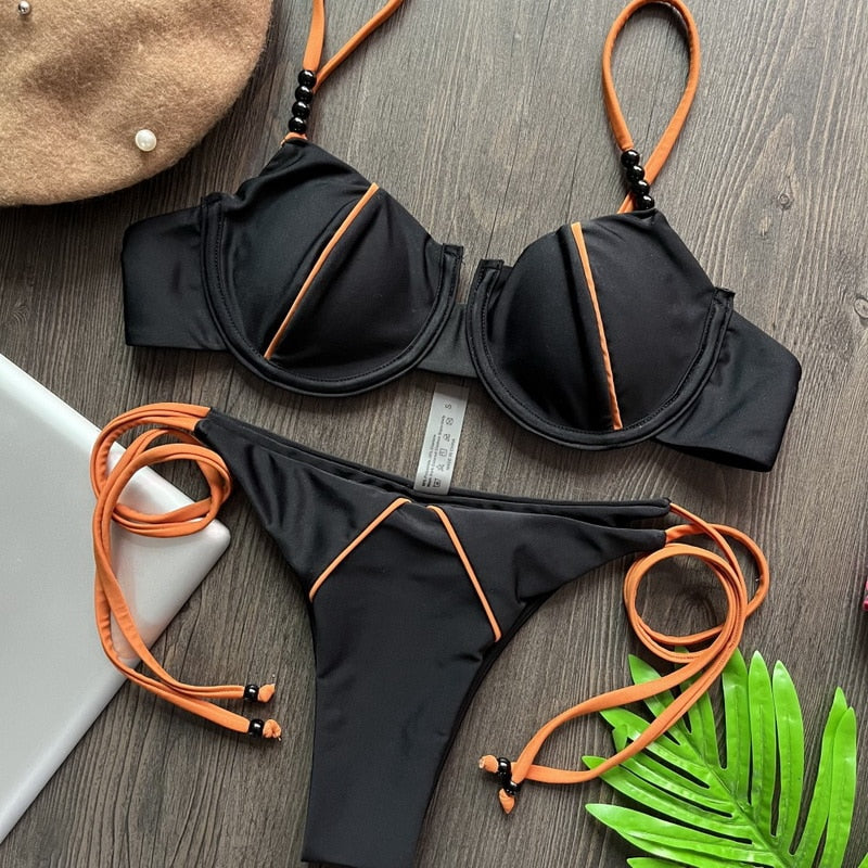 New Summer Pendant Micro Push Up Bikini - Halter Bathing Suit Mini Brazilian Swimsuit AMAIO