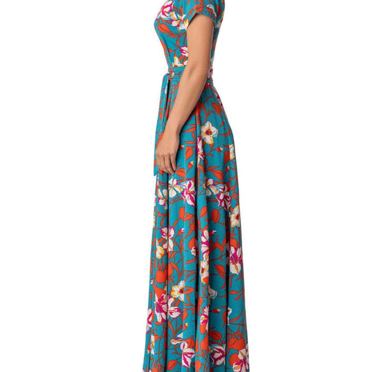 New Summer Women Long Dress Retro Printed Beach Maxi Dress V- Neck Tie Up Sashes Split A-Line Dress Vestidos