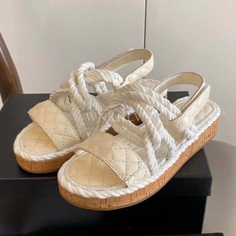 New Summer Women Real Leather Splicing Hemp Rope Open Toe Casual Sandals With Sticky Strap Design Resort Beach Flat Shoes 2024 as show 9
