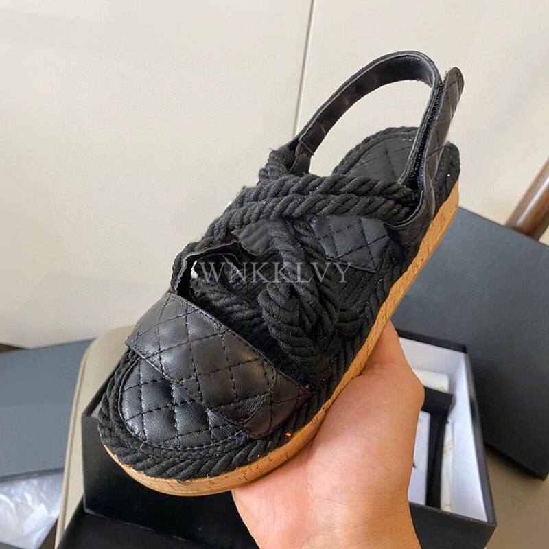 New Summer Women Real Leather Splicing Hemp Rope Open Toe Casual Sandals With Sticky Strap Design Resort Beach Flat Shoes 2024 as show 6