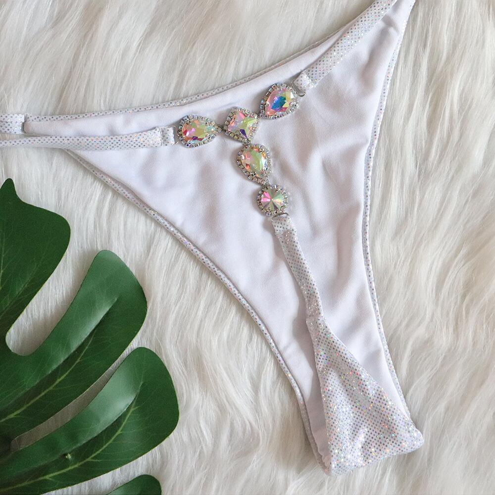New Three-Point Thong Bikini Sexy Crystal Diamond Women Swimsuit Mini Triangle Bag Female Split Swimwear