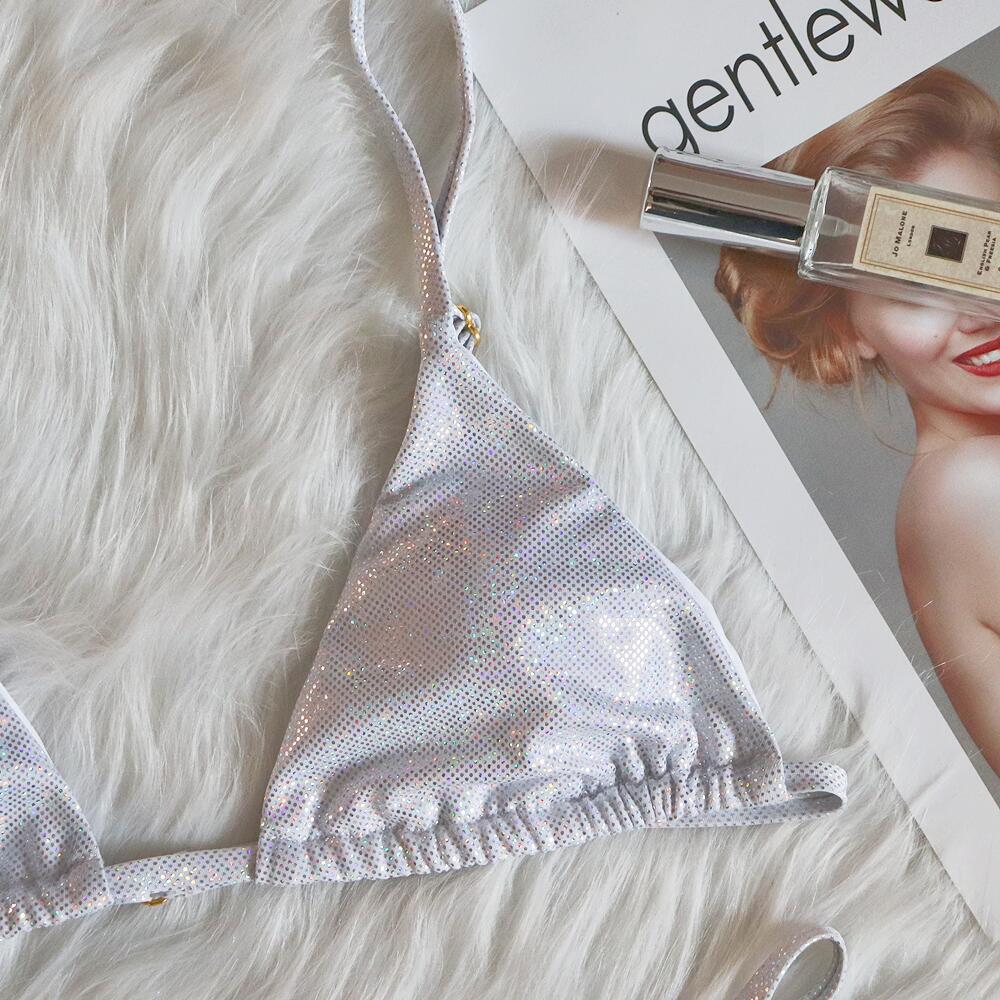 New Three-Point Thong Bikini Sexy Crystal Diamond Women Swimsuit Mini Triangle Bag Female Split Swimwear