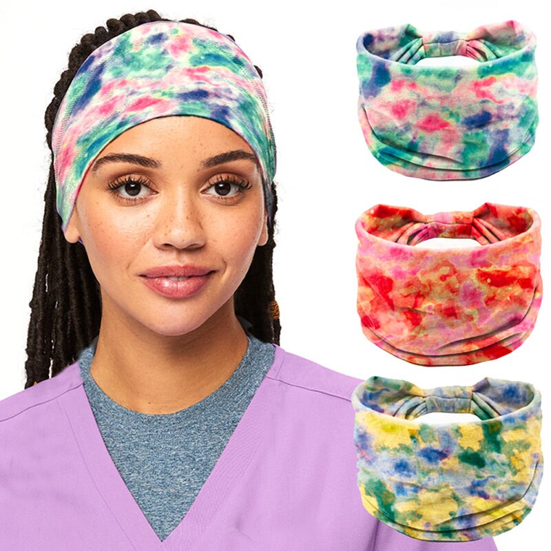 New Tie Dye Turban Sport Hair Sweatband for Women Men Colourful Knot Stretchy Wide Headbands Yoga Bandana Hairbands Bandages