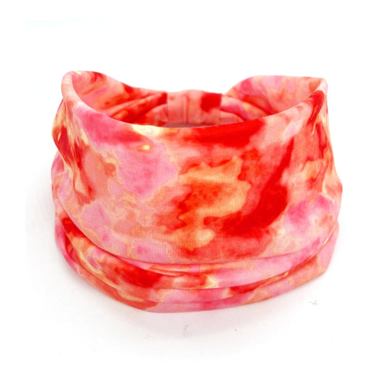 New Tie Dye Turban Sport Hair Sweatband for Women Men Colourful Knot Stretchy Wide Headbands Yoga Bandana Hairbands Bandages 03